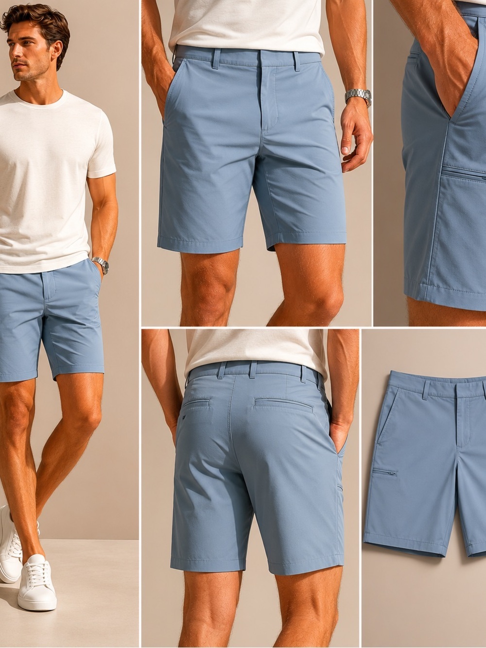Grand Slam Men's Light Blue Flat-Front Performance Shorts